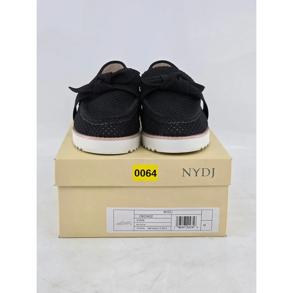 NYDJ Okoa Suede Loafers Womens 9 Black Perforated Bow Slip On - New